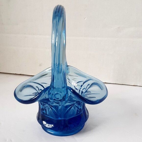 Fenton Small Glass Basket Blue Color - Picture 2 of 12